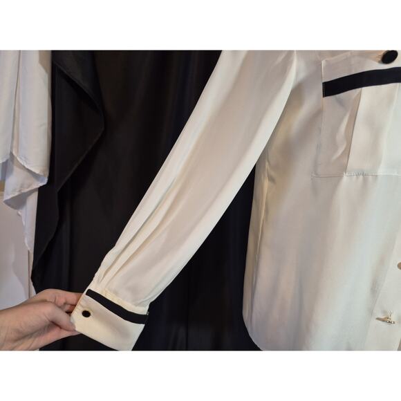 New Frame Black Piped Double Pocket White Silk Shirt XS - Picture 4 of 9